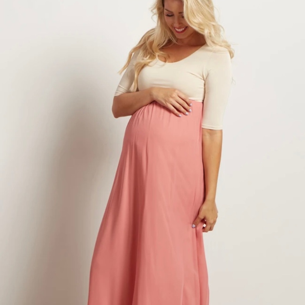 Blush Pink Chiffon Colorblock Maternity Maxi